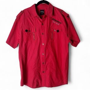 Vertical - Men’s Vintage Button Down Short Sleeve Shirt Red Retro 90s -‎ Sz. XL